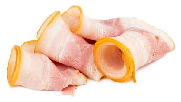 Skivad bacon isolerad på vit bakgrund cutout — Stockfoto