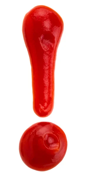 Ponto de exclamação do molho catsup ketchup vermelho no backgroun branco — Fotografia de Stock