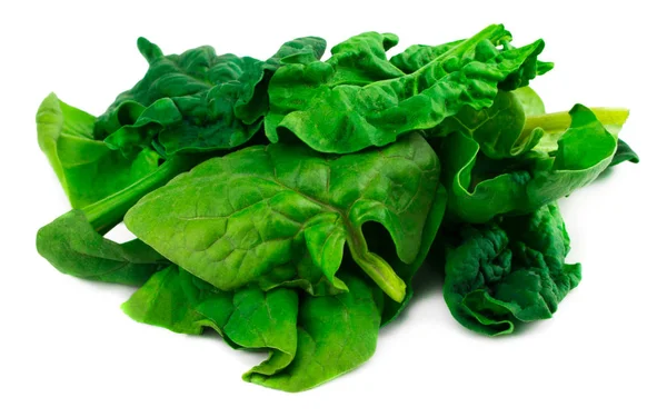 Foglie di spinaci verdi su fondo bianco isolato — Foto Stock