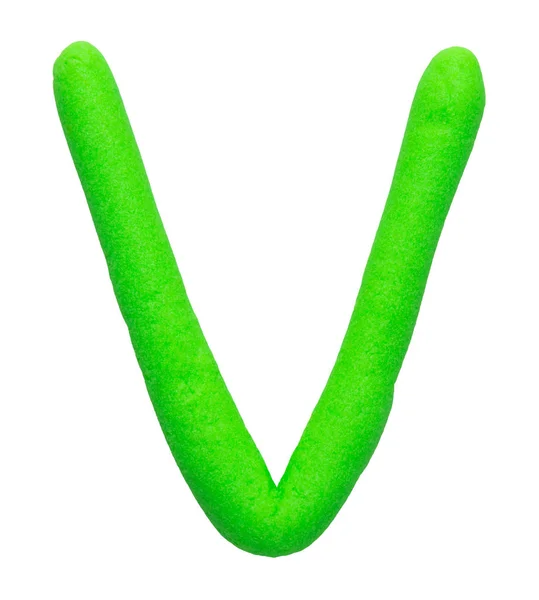 Пластилиновая буква V, выделенная на белой спине — стоковое фото