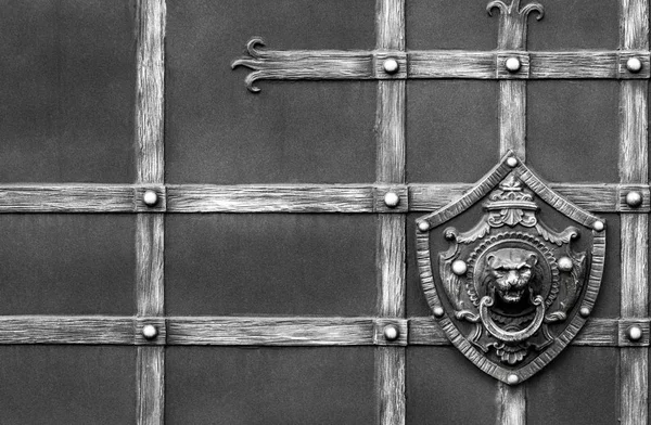 Detalles, estructura y ornamentos de puerta de hierro forjado. Decorativo — Foto de Stock