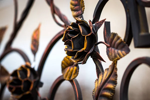 Detalhes, estrutura e ornamentos de portão de ferro forjado. Decorativo — Fotografia de Stock