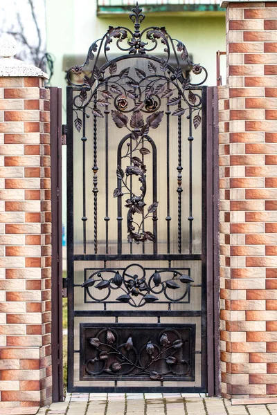 Decoración de la puerta con elementos de hierro forjado ornamentados, de cerca — Foto de Stock