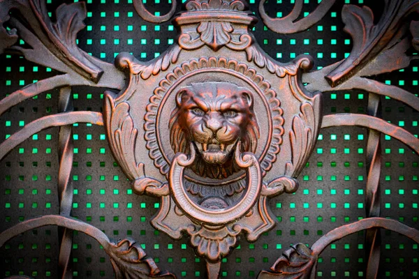 詳細、構造および鍛造鉄門の装飾品。ライオンの装飾 — ストック写真