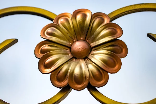 Detaljer, struktur och ornament av smidd järngrind. Blommig dec — Stockfoto