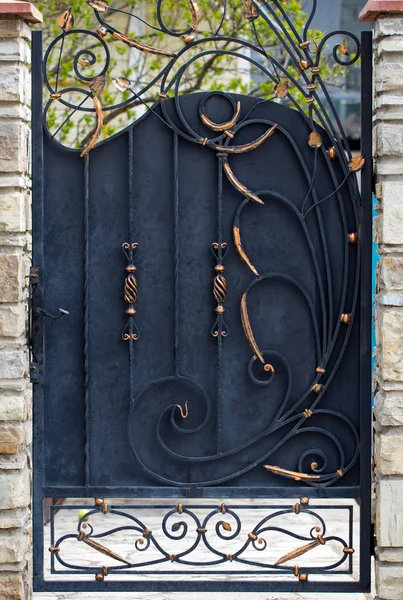 Decoração da porta com elementos ornamentados em ferro forjado, close-up — Fotografia de Stock