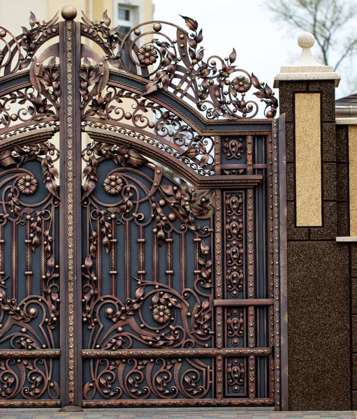Wrought-iron gates, ornamental forging, forged elements close-up — Stock Photo, Image