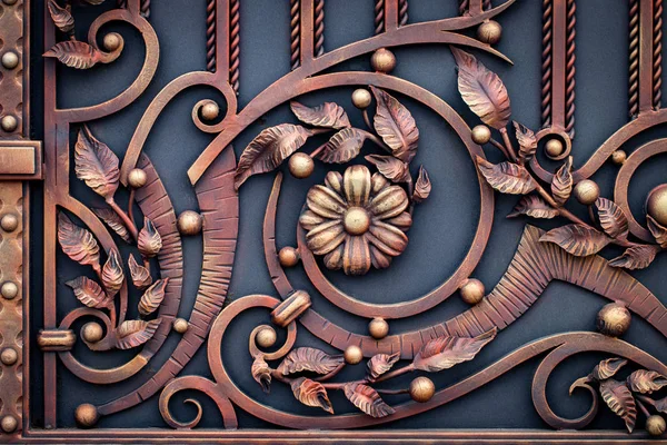 Vrata ze surového železa, ozdobné kování, kované prvky zblízka — Stock fotografie