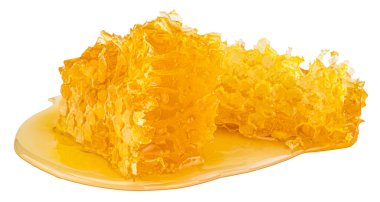 Petek parçası. Bal dilimi c ile beyaz arka plan üzerinde izole