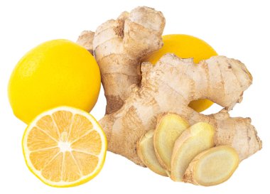 Beyaz arkaplanda izole edilmiş limonlu zencefil kırpma yolu