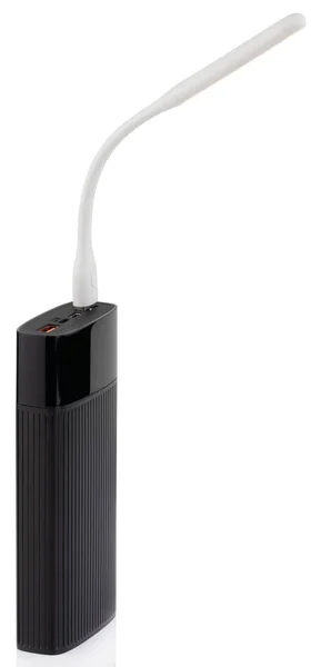 Banco de alimentación con lámpara portátil USB led de plástico aislado en blanco —  Fotos de Stock