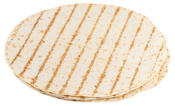 Corn tortillas isolated on white background. Unleavened bread
