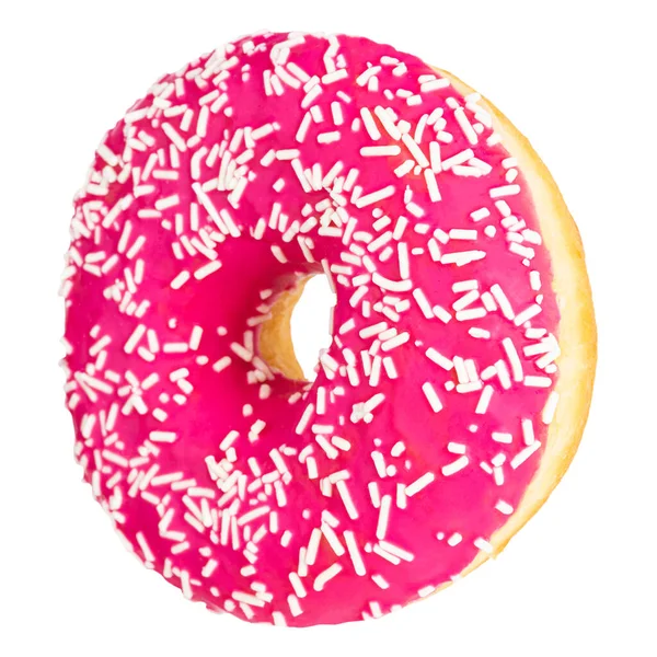 Donut Rosa Com Polvilhas Coloridas Isoladas Fundo Branco — Fotografia de Stock