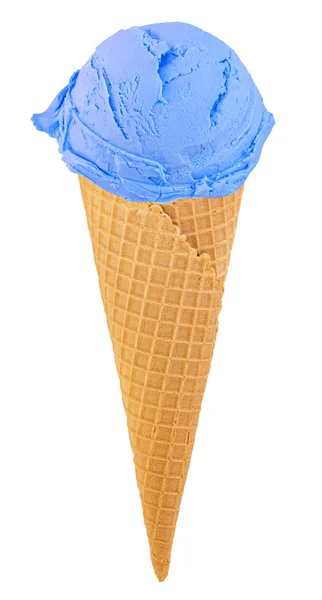 蓝莓冰淇淋在圆锥白色背景与 — 图库照片