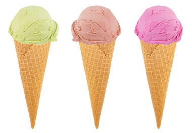 Dondurma waffle koni beyaz arka plan üzerinde izole kümesi.