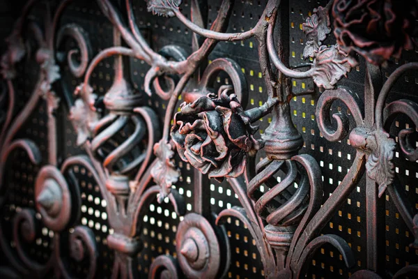Detalhes Estrutura Ornamentos Portão Ferro Forjado Ornamento Decorativo Floral Feito — Fotografia de Stock