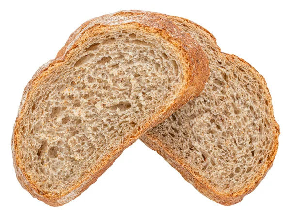 Beyaz Arka Planda Izole Edilmiş Dilimlenmiş Ekmek Üst Görünüm — Stok fotoğraf