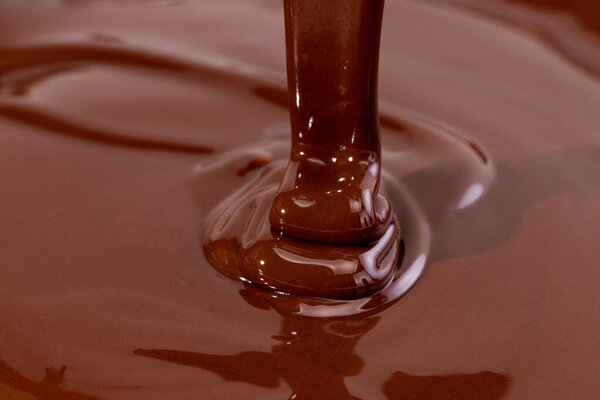 Melted chocolate swirl background. Liquid chocolate close-up.
