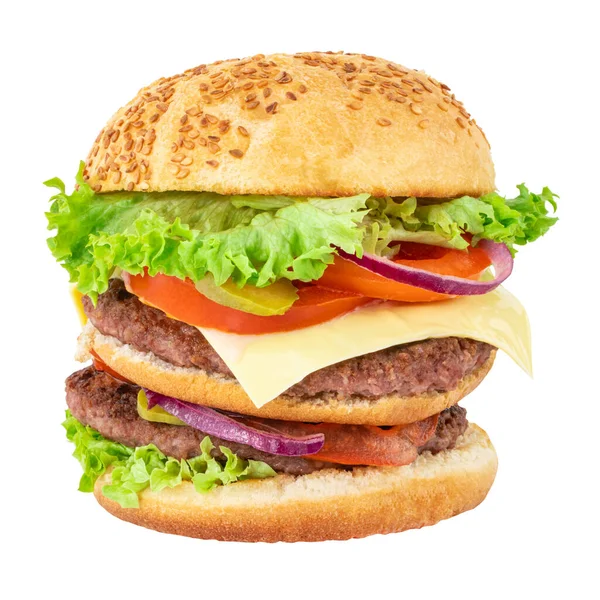Čerstvé Chutné Burger Izolované Bílém Pozadí — Stock fotografie