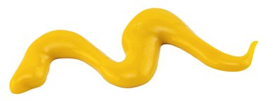 Hardal sosu, kırpma yolu ile beyaz arkaplanda izole sıçrama, üst görünüm.