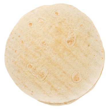 Beyaz arka planda izole edilmiş mısır tortillası. Mayasız ekmek.