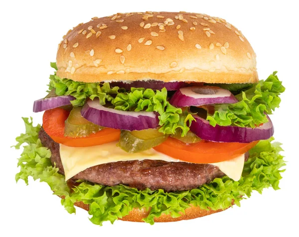 Čerstvé Chutné Burger Izolované Bílém Pozadí — Stock fotografie