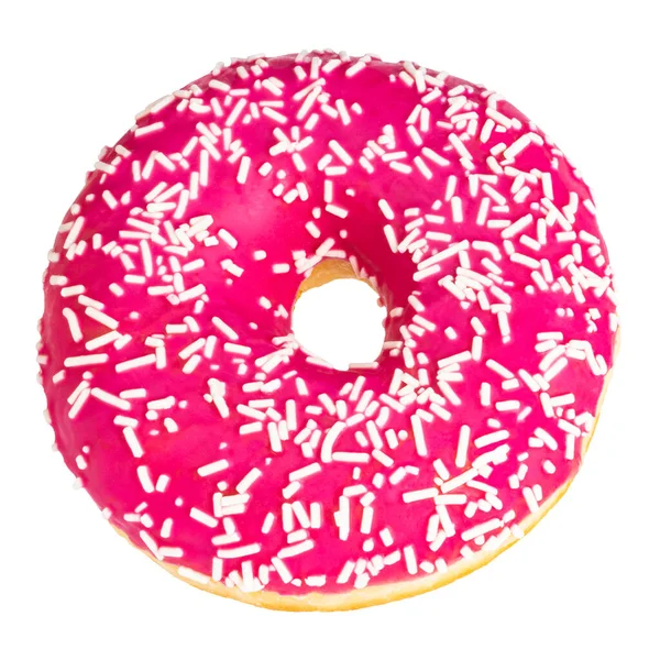 Roze Donut Met Kleurrijke Hagelslag Geïsoleerd Witte Achtergrond — Stockfoto