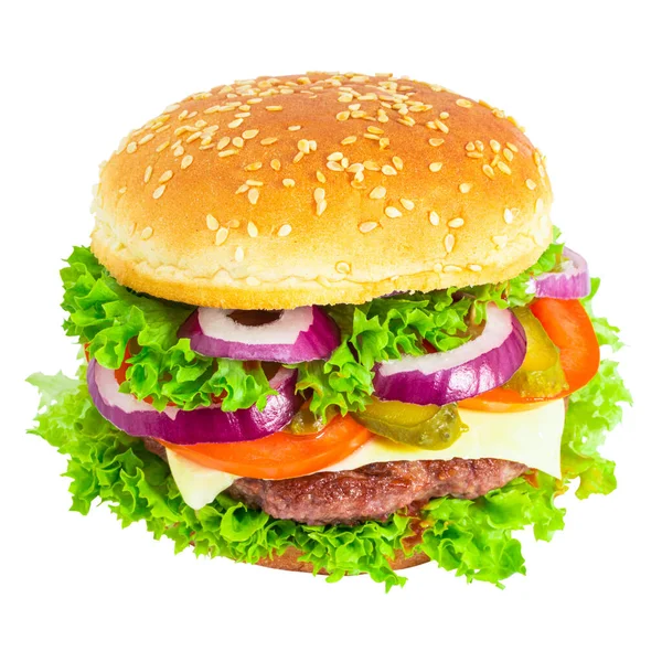 Φρέσκο Νόστιμο Burger Απομονώνονται Λευκό Φόντο — Φωτογραφία Αρχείου