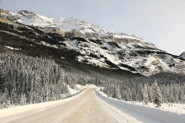 Icefields Parkway in inverno, Alberta, Canada — Foto Stock