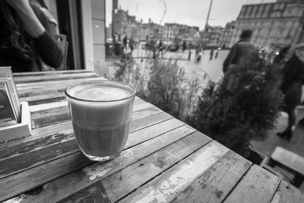 Coffee in a coffee shop window. — Stock Photo, Image