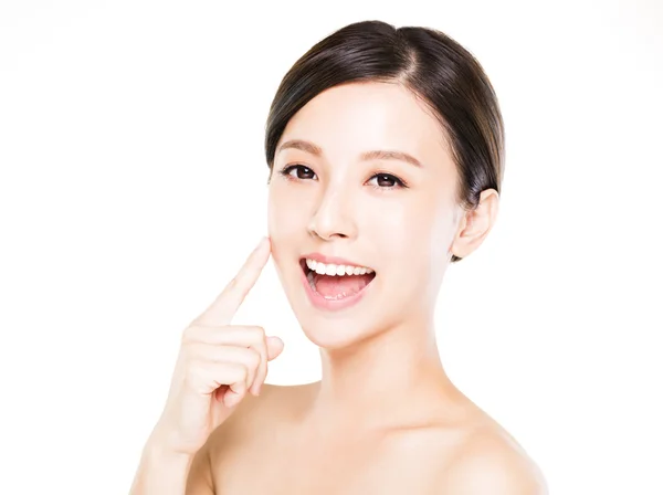 Closeup   young  woman face with clean  skin — Stock Photo, Image