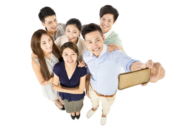 Top view of happy young group Taking Selfie — Stock Photo, Image