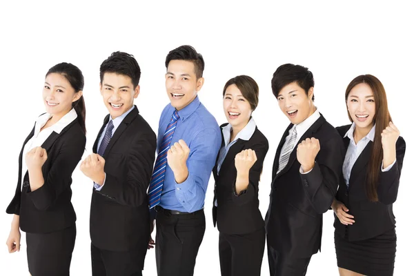 Boldog fiatal üzleti csoport gesztus, siker — Stock Fotó