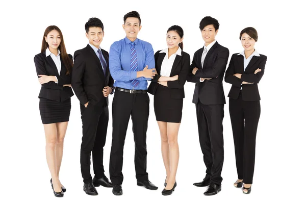 Equipe de negócios de sucesso em pé sobre fundo branco — Fotografia de Stock