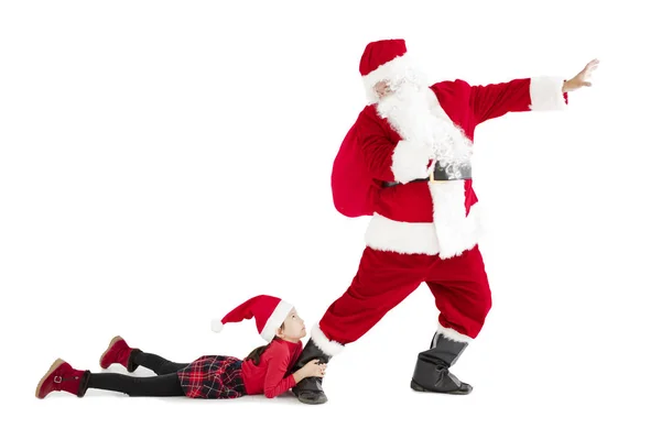 Menina com santa claus feliz conceito de Natal — Fotografia de Stock