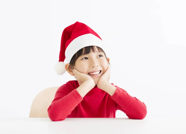 Menina feliz esperando e pensando natal — Fotografia de Stock