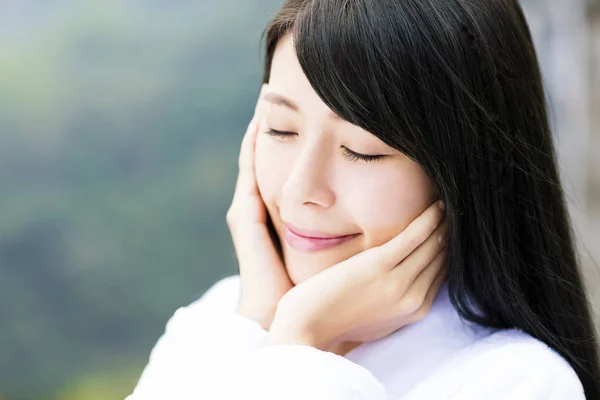 Closeup young woman face in spa salon — Stock Photo, Image