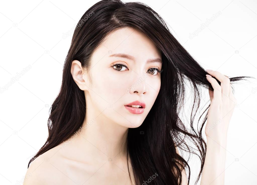 young Woman touching her  Healthy black Hair