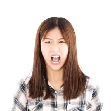 öfkeli Asya genç casual kadın portre 