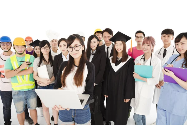 Glad ung grupp och olika människor med olika jobb — Stockfoto