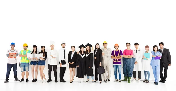 Feliz graduación y personas diversas con diferentes empleos —  Fotos de Stock