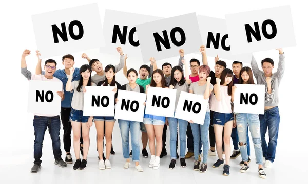 Angry Young group showing no billboard — Stock Photo, Image