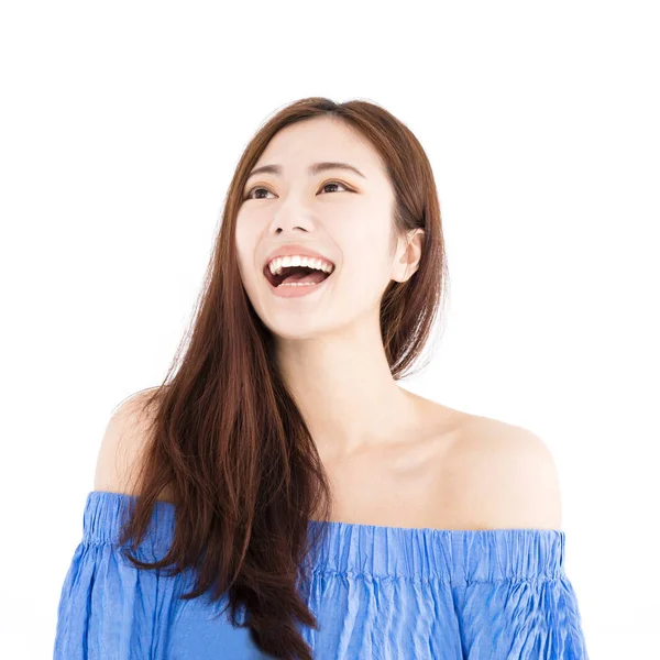 Boldog ázsiai fiatal nő arca portré — Stock Fotó