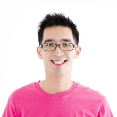 closeup mutlu Asya genç adam yüz portre 