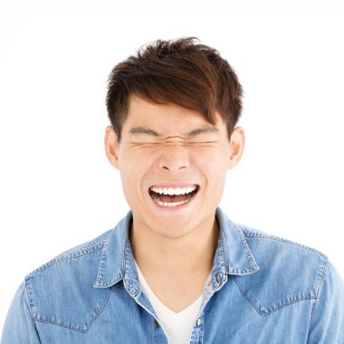 closeup mutlu Asya genç adam yüz portre 