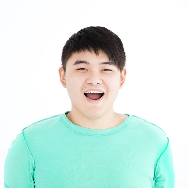 Closeup happy asian young man face portrait — Stock Photo, Image