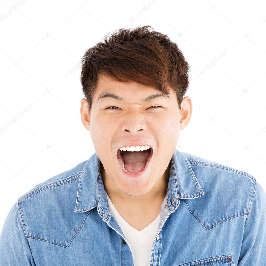 closeup happy asian young man face portrait 