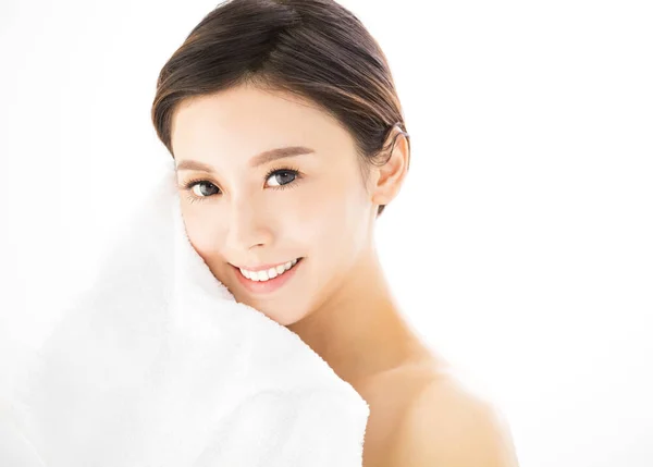 Closeup  young woman face with  health skin — Stock Photo, Image