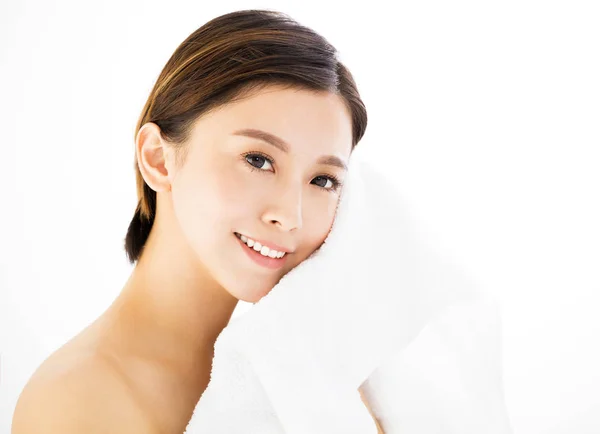 Closeup  young woman face with  health skin — Stock Photo, Image