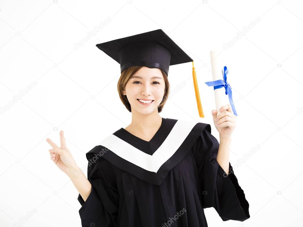 beautiful young asian graduate holding diploma